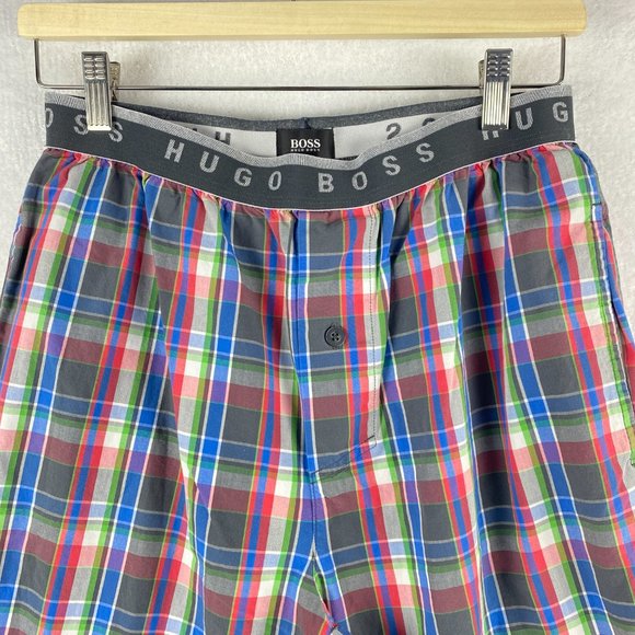 Hugo Boss Pajama Pants Mens‎ Medium Plaid Blue Red 100% Cotton Lightweight - Picture 5 of 13